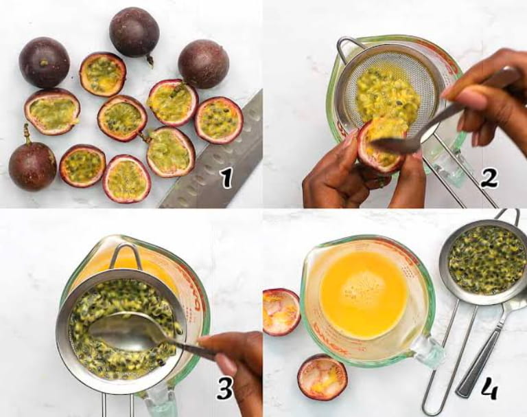 Cách loại bỏ hạt chanh dây thủ công bằng rây và muỗng